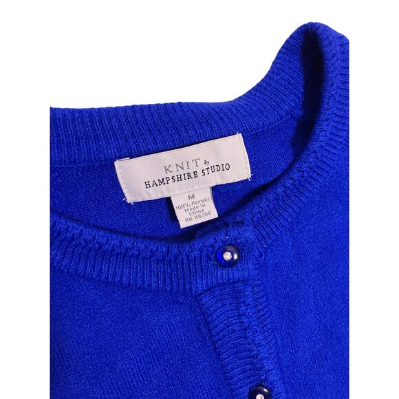 Knit by Hampshire Studio Blue Cardigan Sweater Women’s M Button Front Soft Knit - Picture 2 of 4